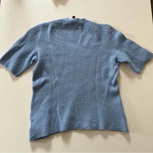 Theory 100% Wool Blue Short Sleeve Sweater* Shrunken but is cute crop top thumbnail 4