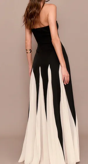 Pretty Little Thing BLACK BANDEAU CONTRAST CHIFFON PLEATED MAXI DRESS thumbnail 2