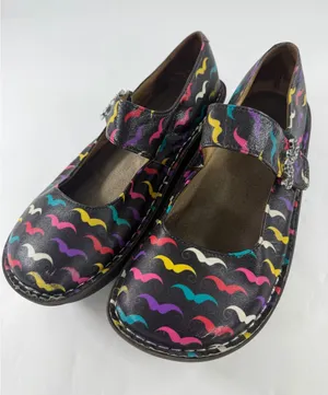 Alegria Paloma Mustache Leather Mary Jane Clogs Black Multi PAL-222 Size 39 thumbnail 1
