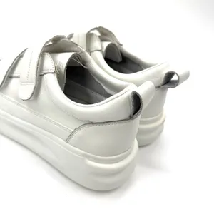 Low Top Velcro White Sneakers Split Cow Leather Sneakers Flat Trainers Flat Shoe thumbnail 5