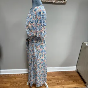 Ralph Lauren Midi Wrap Dress 8 Blue Georgette Floral Belted Chiffon Flounce thumbnail 3