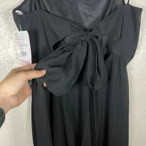 Dessy Collection Square Neck Chiffon Dress Size 2 Black Tie Back Bow Side Slit thumbnail 9