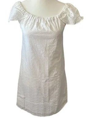 J. Crew White Eyelet Off the Shoulder Dress Women's XXS Lace Feminine‎ Mini thumbnail 1
