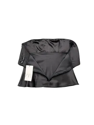 NWT Zara Black Satin Strapless Cross Front Tube Top S thumbnail 4