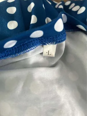 Blue and White Polka Dot Short Sleeve Tie Waist Midi Dress Size Large Women’s thumbnail 5