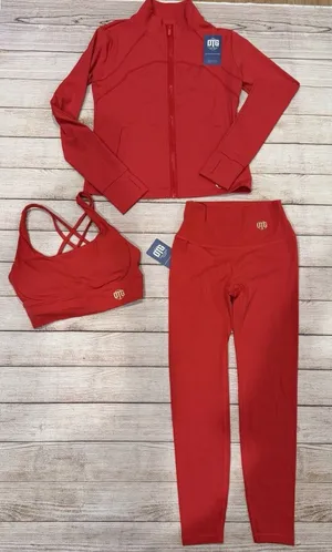 NWT OTG Athleisure Red activewear set Jacket, Sport Bra And Pants Leggings thumbnail 1