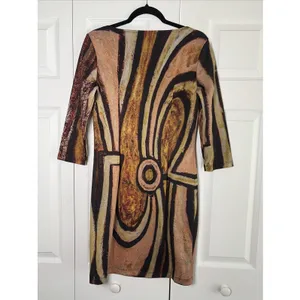 Le Galeriste Art Print Shift Dress Womens Size‎ S Brown Abstract Artsy Earthy thumbnail 2