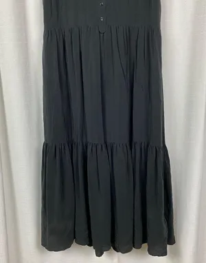 Equipment Femme Black Silk Allix Tiered Button Front Midi Dress Sz.M thumbnail 7