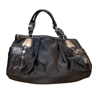 B Makowsky wms Vtg black leather canvas silver hobo shoulder handbag SKU 10537 thumbnail 1