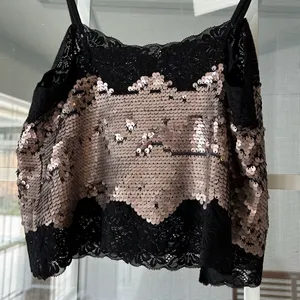 Express black lace gold sequin cropped cami top thumbnail 6