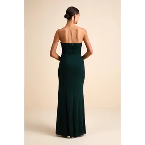 NWT Lulus Epitome of Allure Emerald Green Strapless Ruched Tulip Maxi Dress Sz M thumbnail 3