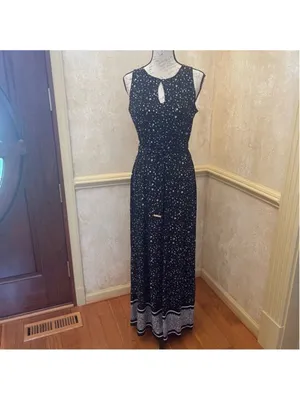 Michael Kors Nora Maxi Dress Sz S Black White Sleeveless Celestial Dark Romantic thumbnail 3