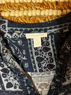 Charter Club Patterned Navy Blue paisley patchwork Peasant Top - Women thumbnail 3