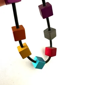 Colorful cubed necklace on cord thumbnail 11
