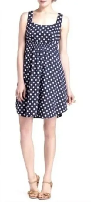 Anthropologie Polka Dot Dress - Vanessa Virginia Navy Blue White Womens sz 10 thumbnail 1