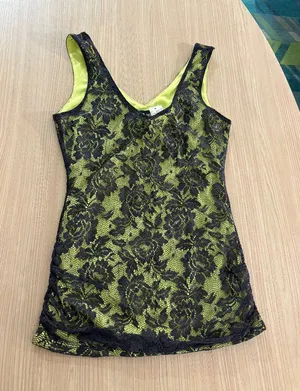 Wet Seal Neon Green and Black Lace Tank Top Small NWT Y2K WhimsyGoth Nylon NEW thumbnail 1