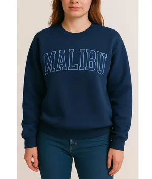 Malibu California Sweatshirt Navy Blue Crewneck Pullover Women’s Size L Fleece thumbnail 1