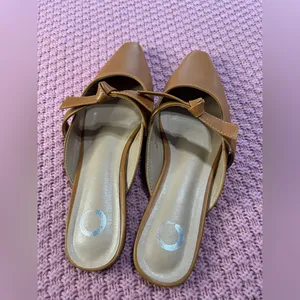 Shoes women . New ,Elegant Brown Mules with Pointed Toe and Low Heel thumbnail 3