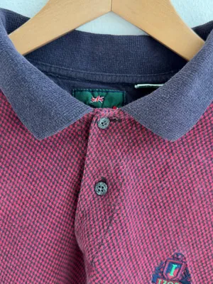Vintage IZOD Polo Shirt Red Navy Distressed Cropped Long Sleeve 100% Cotton thumbnail 4