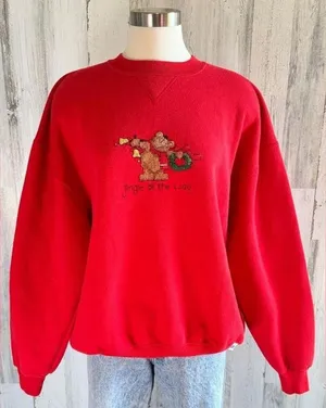 Vintage Russell Athletic Red Christmas Sweatshirt XL Jingle Cross-Stitch bear‎ thumbnail 1