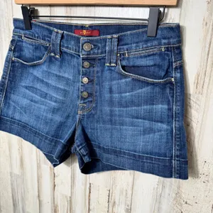 7 For All Mankind Button Fly High Rise Denim Mini Shorts Womens Size 27 thumbnail 2