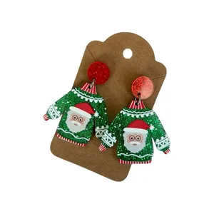 Acrylic Festive Glittery Santa Ugly Christmas Sweater Drop Earrings thumbnail 1