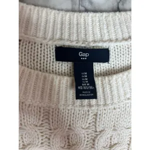 GAP Women's Ivory White Thick Cable Knit Crewneck Sweater size medium thumbnail 4