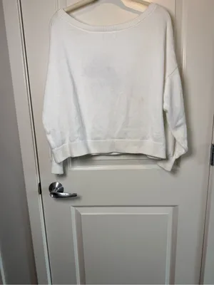 Hollister Cream Off-the-Shoulder Sweater with Red Cherry Patch thumbnail 4