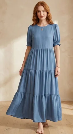 Casual Blue Tiered Maxi Sundress Size L thumbnail 1