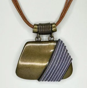 Chico's Boho Mixed Material Pendant Gold Tone Brown Cord Necklace ✨ thumbnail 7