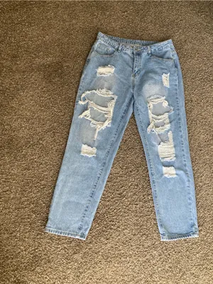 SHEIN Light Blue Distressed Boyfriend Jeans thumbnail 2