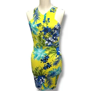 152 Vintage Shop |NWOT USA Yellow Tropical Floral Open Back Bodycon Dress (sz M) thumbnail 3