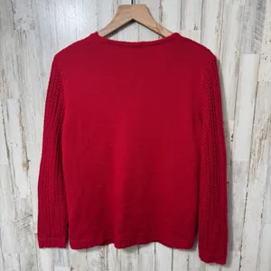 Vintage 90s Grandma Red Knit Acrylic Tie‎ Front Cardigan Sweater Womens Medium thumbnail 5
