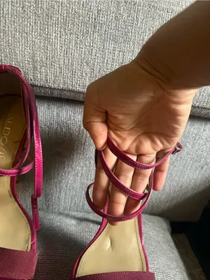 Aldo Burgundy Red Strappy Block Heel Sandals thumbnail 2