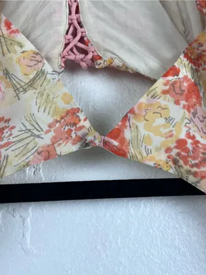 FREE PEOPLE Mabel Floral Ruching Sheer Balloon Sleeves Smocked Back Top Small thumbnail 11
