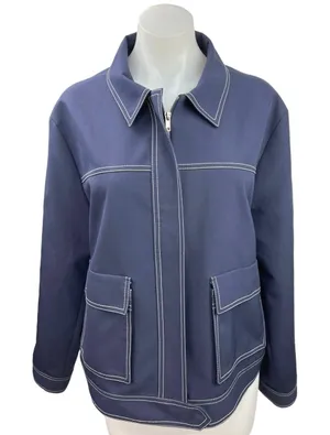 Topshop Navy Blue Zip Up Collar Long Sleeve Windbreaker Rain Coat Jacket 12 thumbnail 1