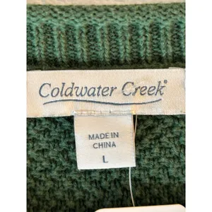 Coldwater Creek Green Cotton Pointelle Cable Knit Button Cardigan Sweater L thumbnail 5