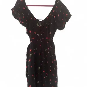 Black cut out Milk maid cottage core strawberry print dress thumbnail 3