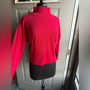 Vintage 90s Express Tricot red crop ribbed turtleneck, size small thumbnail 3