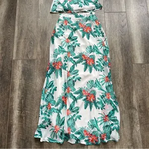 Lulu’s Evadne White and Teal Tropical Print Two-Piece Maxi Dress NWT Size XS thumbnail 5