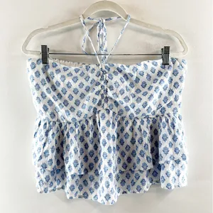 Hollister Tiered Halter Babydoll Tank Top White Blue XL thumbnail 5