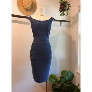Herve Leger Quinn Washed Blue Bandage Off Shoulder Mini Dress Size Small thumbnail 16