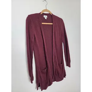 Old Navy Maroon Burgundy Cardigan Sweater Oversized Open Front Cozy Teacher XS thumbnail 2