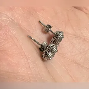 Diamond Heart Earrings 1/10 ct tw Sterling Silver 925 thumbnail 3