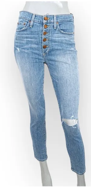 Alice + Olivia AO.LA Good highrise exposed button lightwash distressed jeans, 27 thumbnail 1