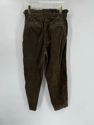 Free People‎ Corduroy Paperbag Pants Dark Olive Pleated Size small thumbnail 3