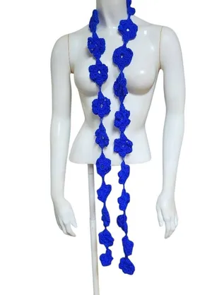 Hand Crafted Crocheted Blue Flower Scarf thumbnail 1