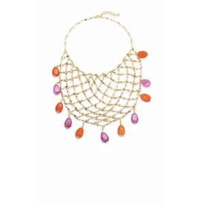 Zara Mesh Net Bib‎ Gold Necklace Resin Beads Bohemian Resort thumbnail 4