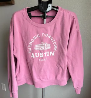 Anthropologie Maeve City Crew Sweatshirt Austin Texas Cotton Bubblegum Pink L thumbnail 1
