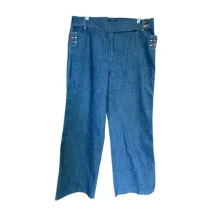 Larry Levine wide-leg, stretch-denim nautical sailor style Sz 8 thumbnail 2